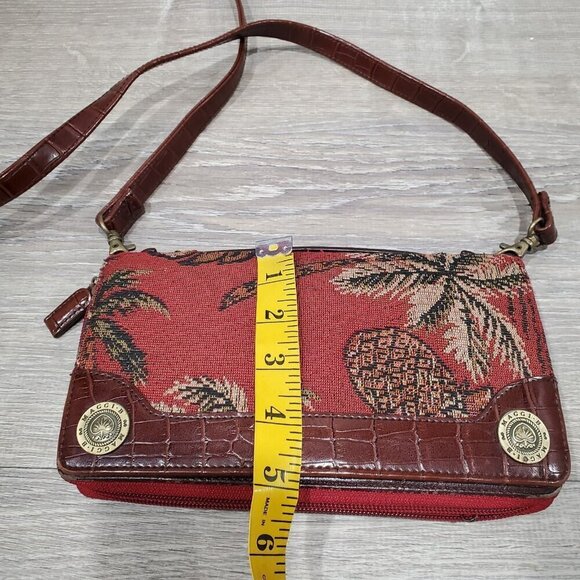 Maggi B Burgundy Red Tapestry Clutch Purse Handbag Organizer Crossbody Palm Tree - Picture 8 of 16